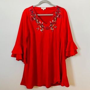 Umgee Medium Red Suede Feel Floral Dress